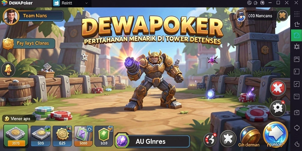 Tampilan gameplay DEWAPOKER yang penuh aksi dalam pertahanan tower.
