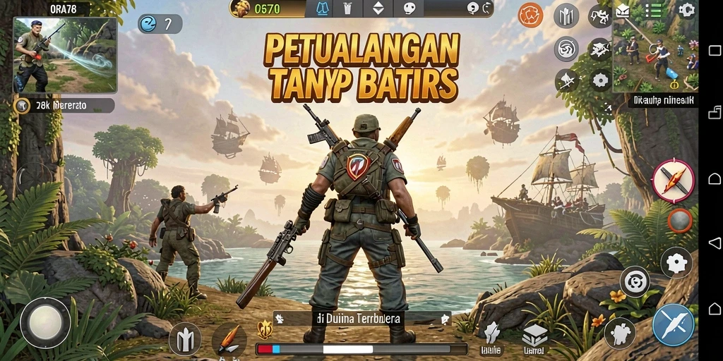 Screenshot gameplay Open World dengan pemandangan memukau dan karakter yang aktif.