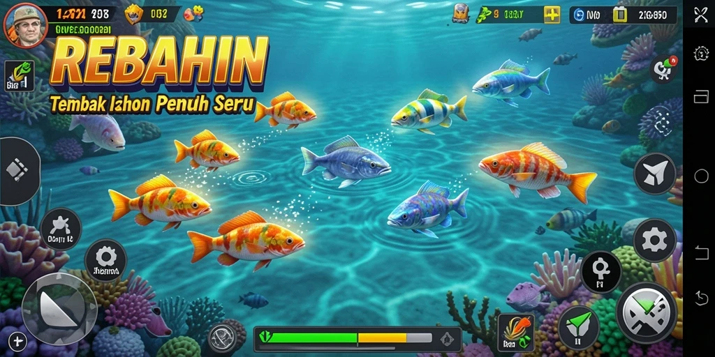 Tampilan gameplay seru saat menembak ikan di REBAHIN.