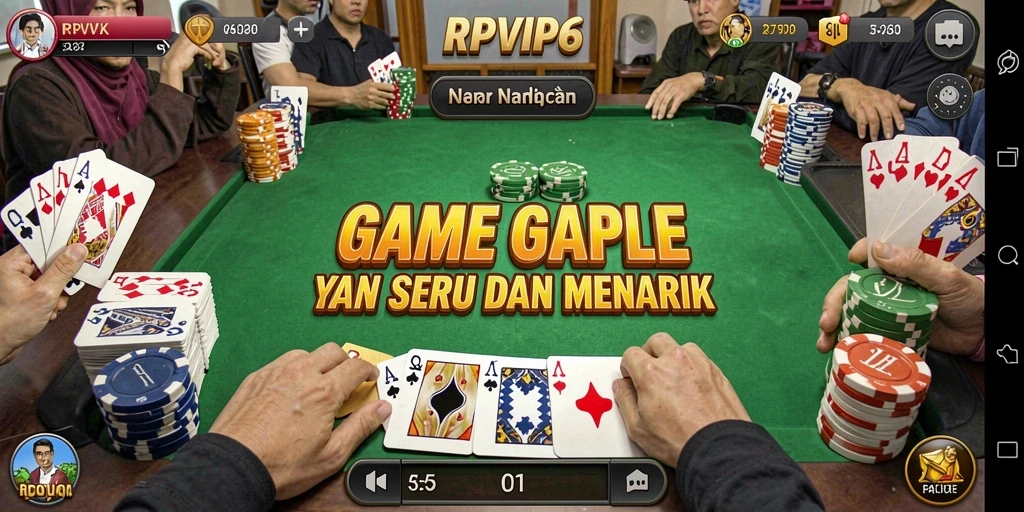 Screenshot RPVIP6 menampilkan gameplay Gaple yang seru dan interaktif.
