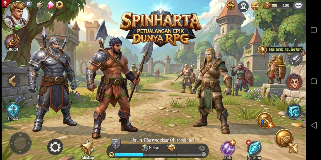 Tangkapan layar gameplay SPINHARTA yang menampilkan pertempuran epik dan eksplorasi.